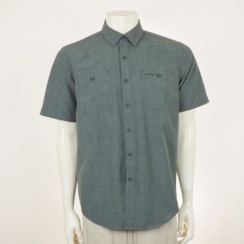 Orvis Tech Work Woven Button Down Shirt Mens Medium Gray Outdoor Hiking Trail